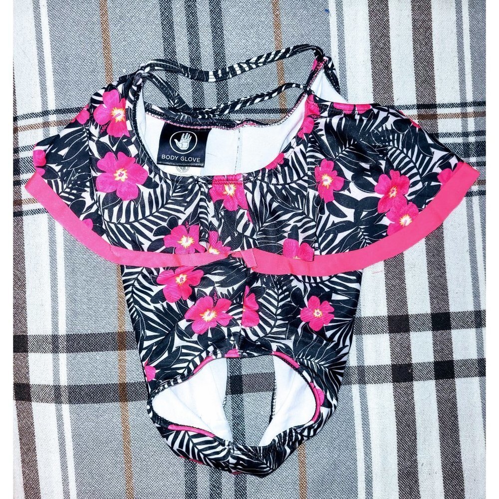 Girl Swimsuit, Body Glove Floral 1-Piece, Black / Pink - Picture 3 of 3